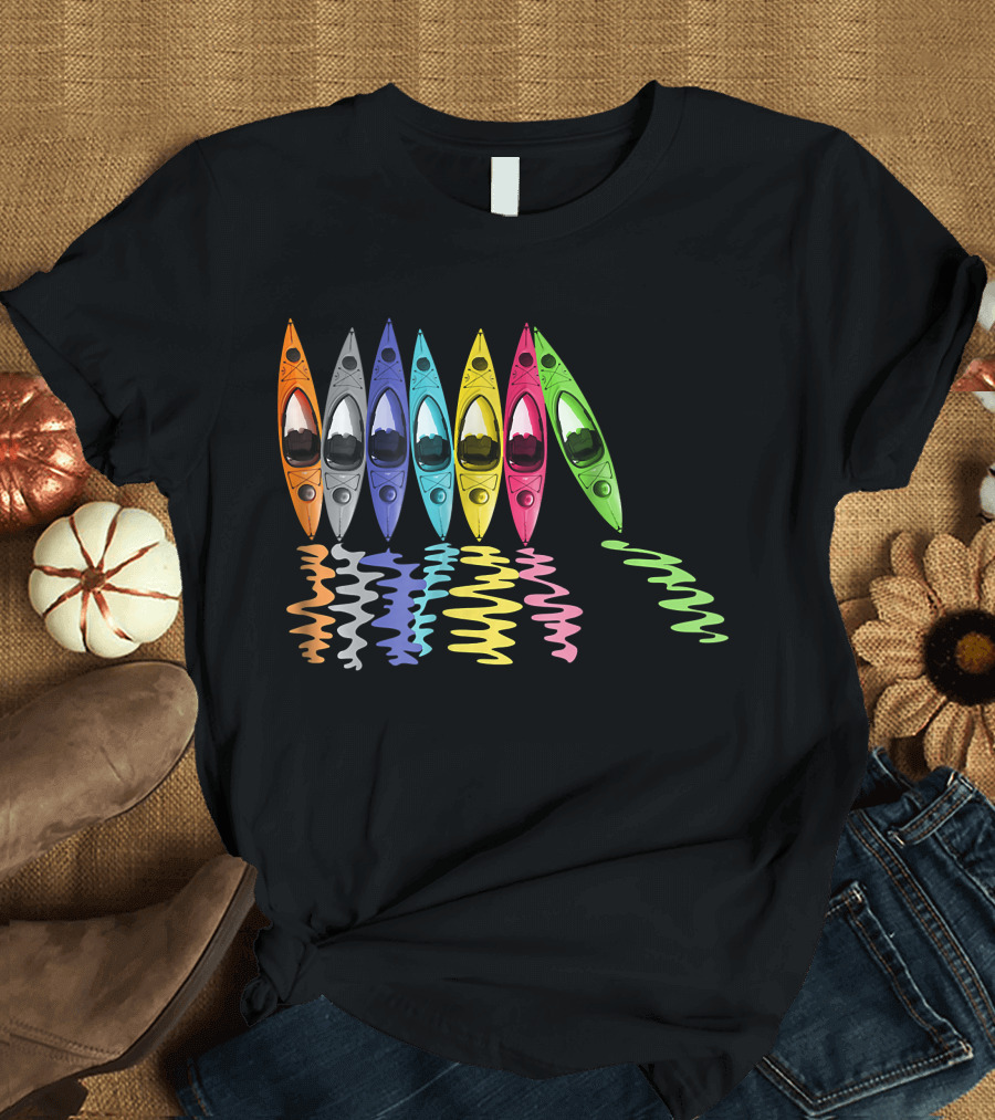 Colorful Array of Kayaks for Outdoor Water Adventures T-Shirt