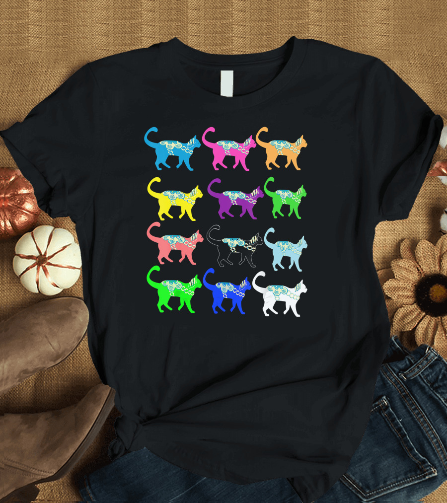 Colorful Dalecarlian Horse Inspired Cats T-Shirt