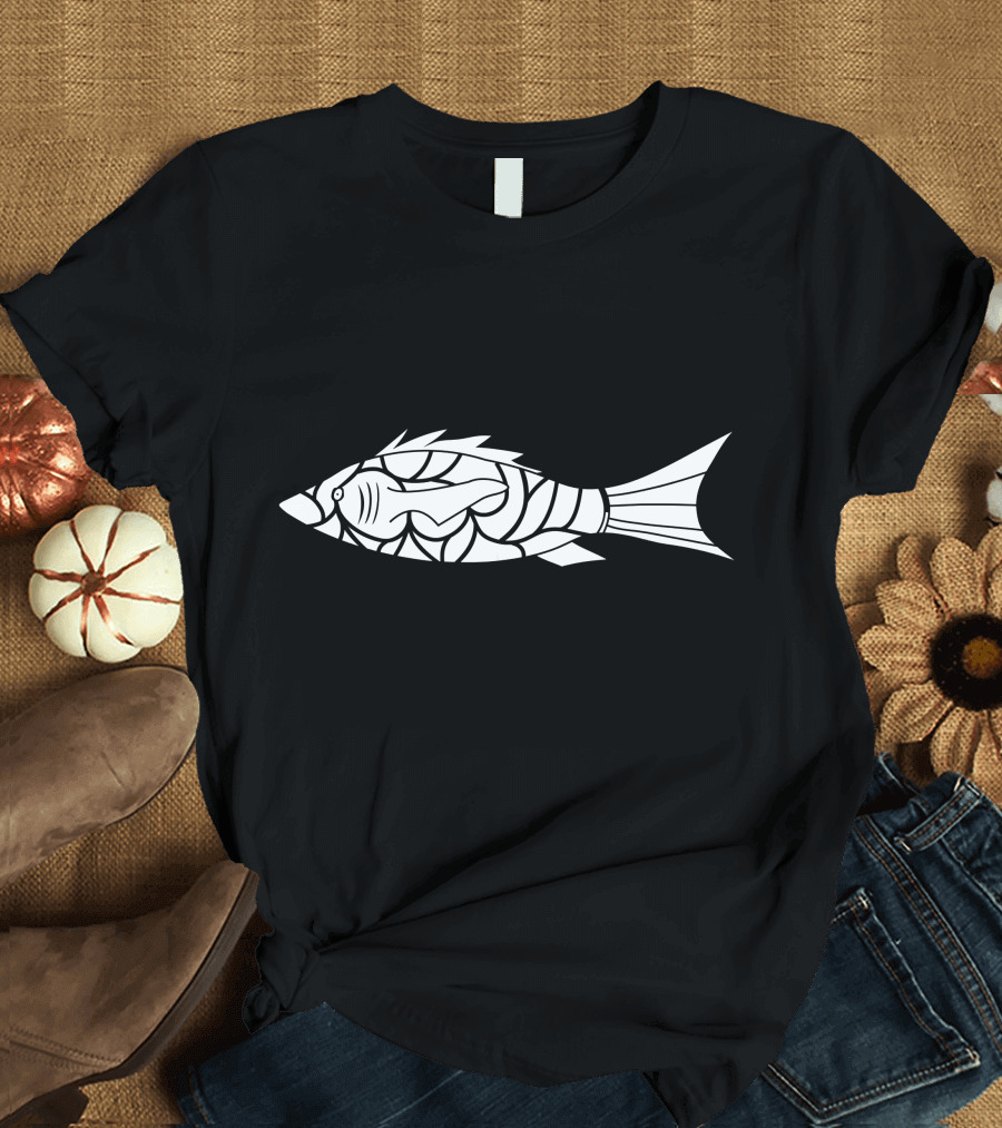 Cool Indian Tribal Fish Totem Tattoo Artful White Fish T-Shirt