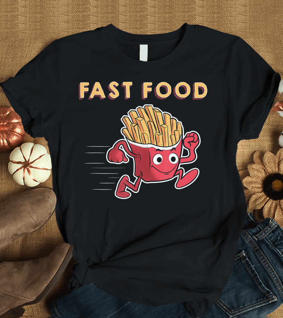 Fast Food Running French Fries Cartoon T-Shirt