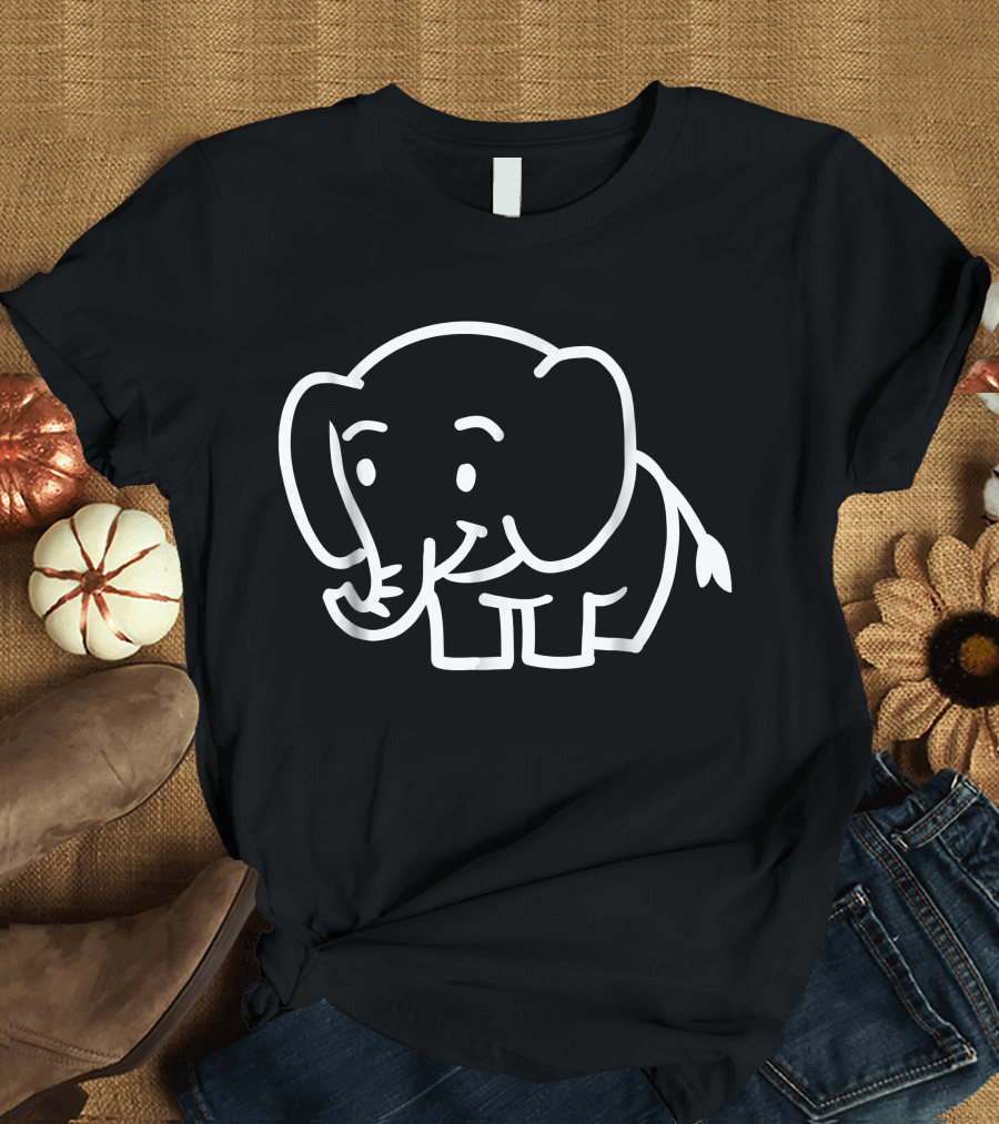 Cute Elephant Outline White Cartoon T-Shirt
