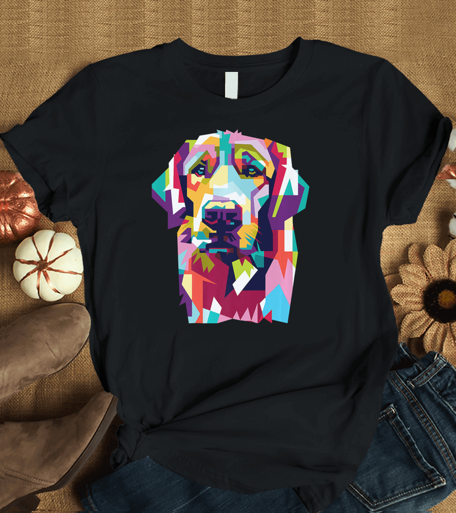 Cute Golden Retriever Labrado Colorful Geometric T-Shirt