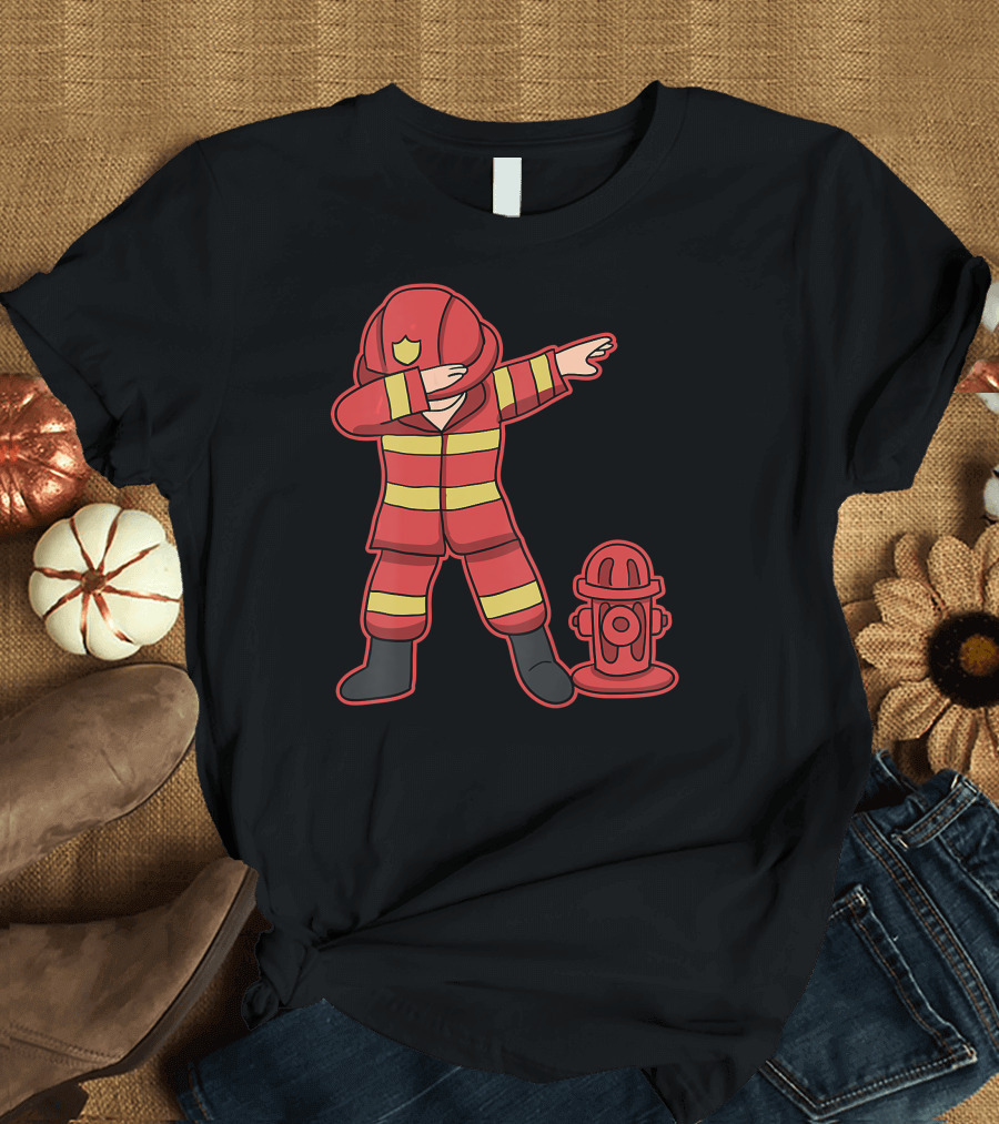 Dabbing Firefighter Dab Dance with Fire Hydrant T-Shirt