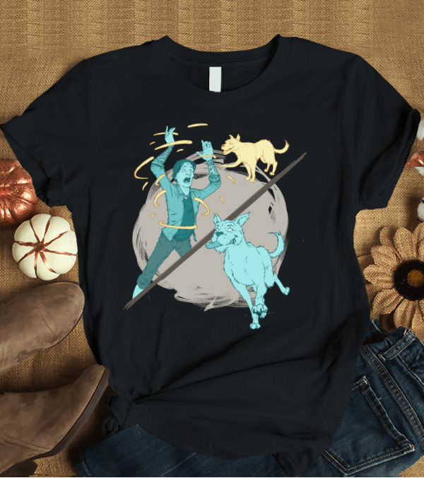 T-Shirt: Dogs in Action with Human on Dark Canvas T-Shirt Dogs in Action with Human on Dark Canvas T-Shirt