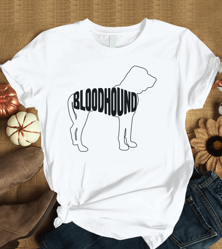 Bloodhound Dog Silhouette Outline with Stylized Text Inside T-Shirt