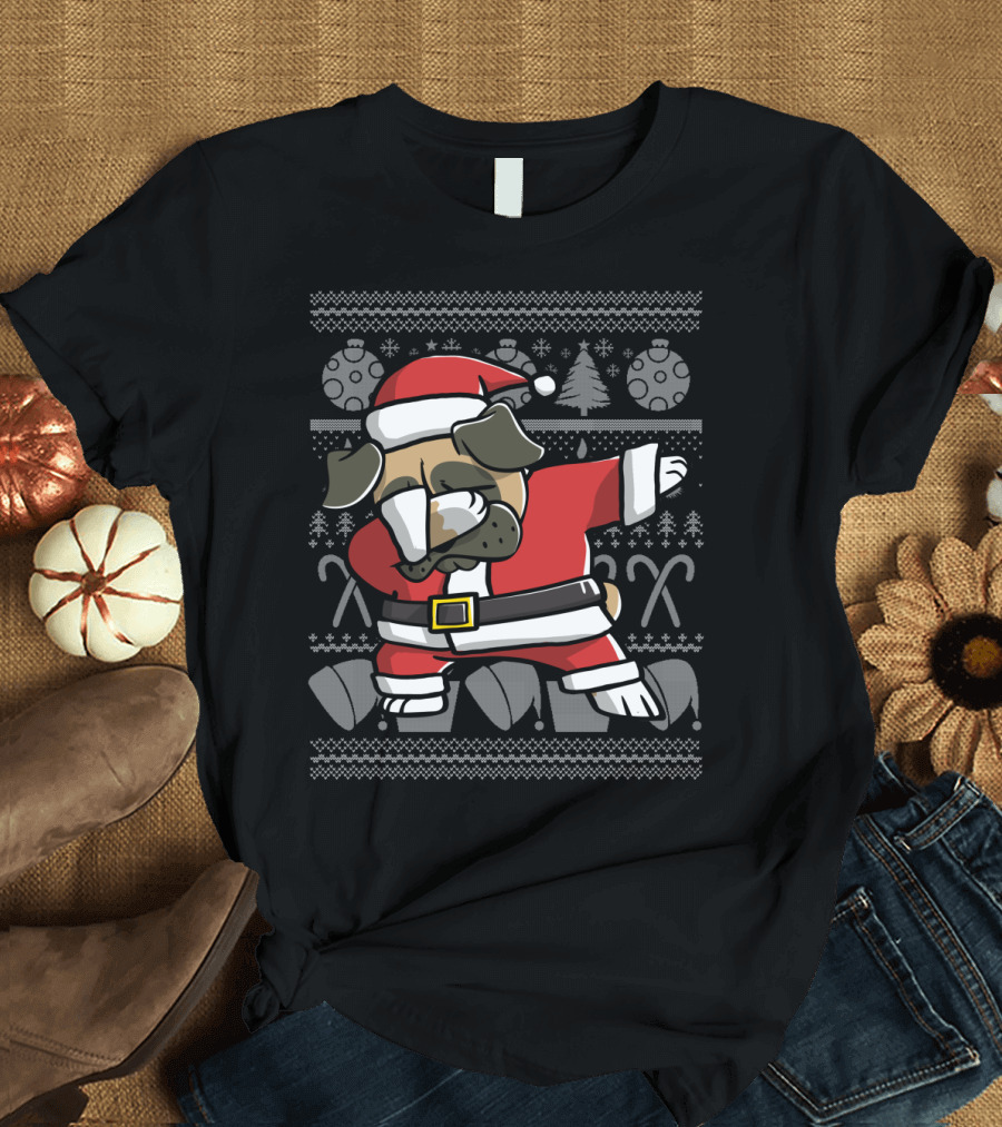 Santa Pug Dabbing Christmas Dance Move Ugly T-Shirt