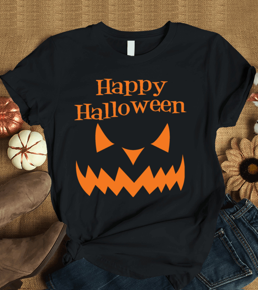 Happy Halloween Evil Pumpkin Smile Orange Face T-Shirt