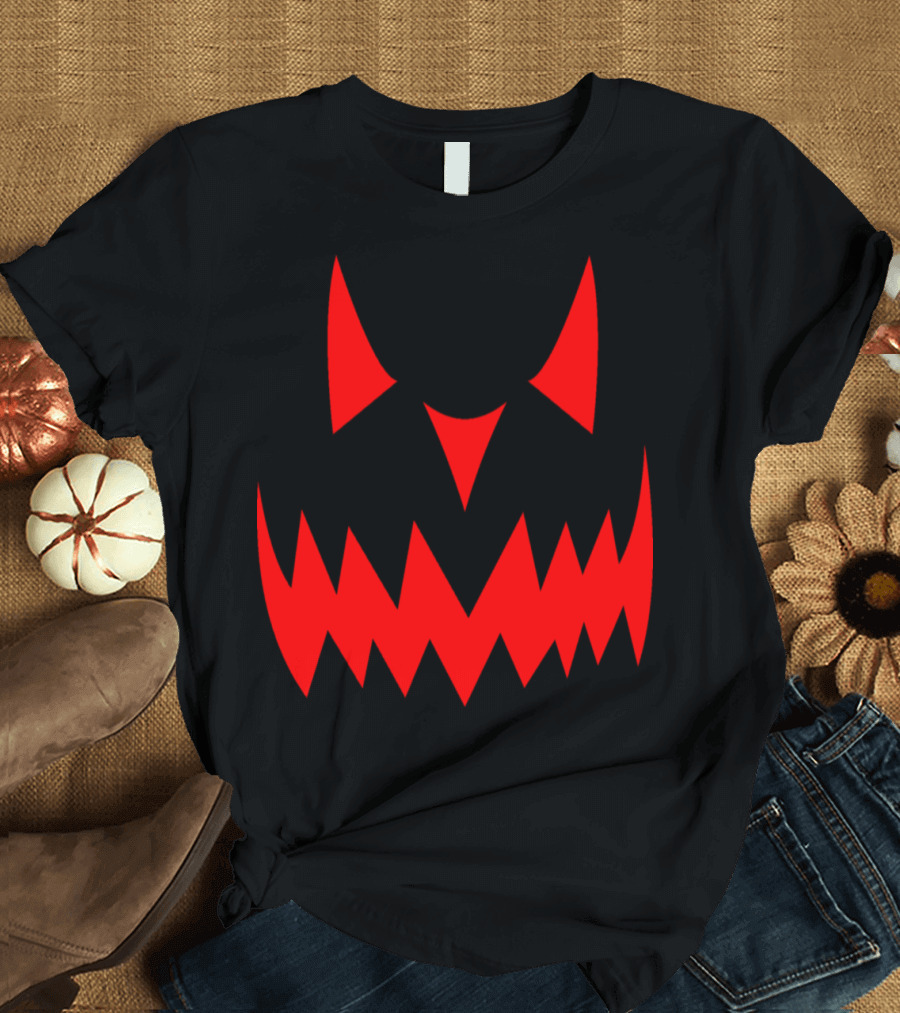 Happy Halloween Evil Pumpkin Smile Red Spooky Jack-O'-Lantern Face T-Shirt