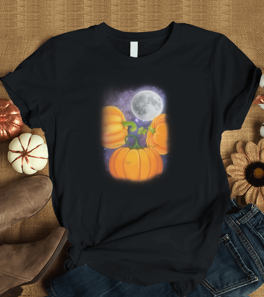 3 Moon Pumpkin Thanksgiving Cool Graphic Pun Moonlit Harvest Trio T-Shirt