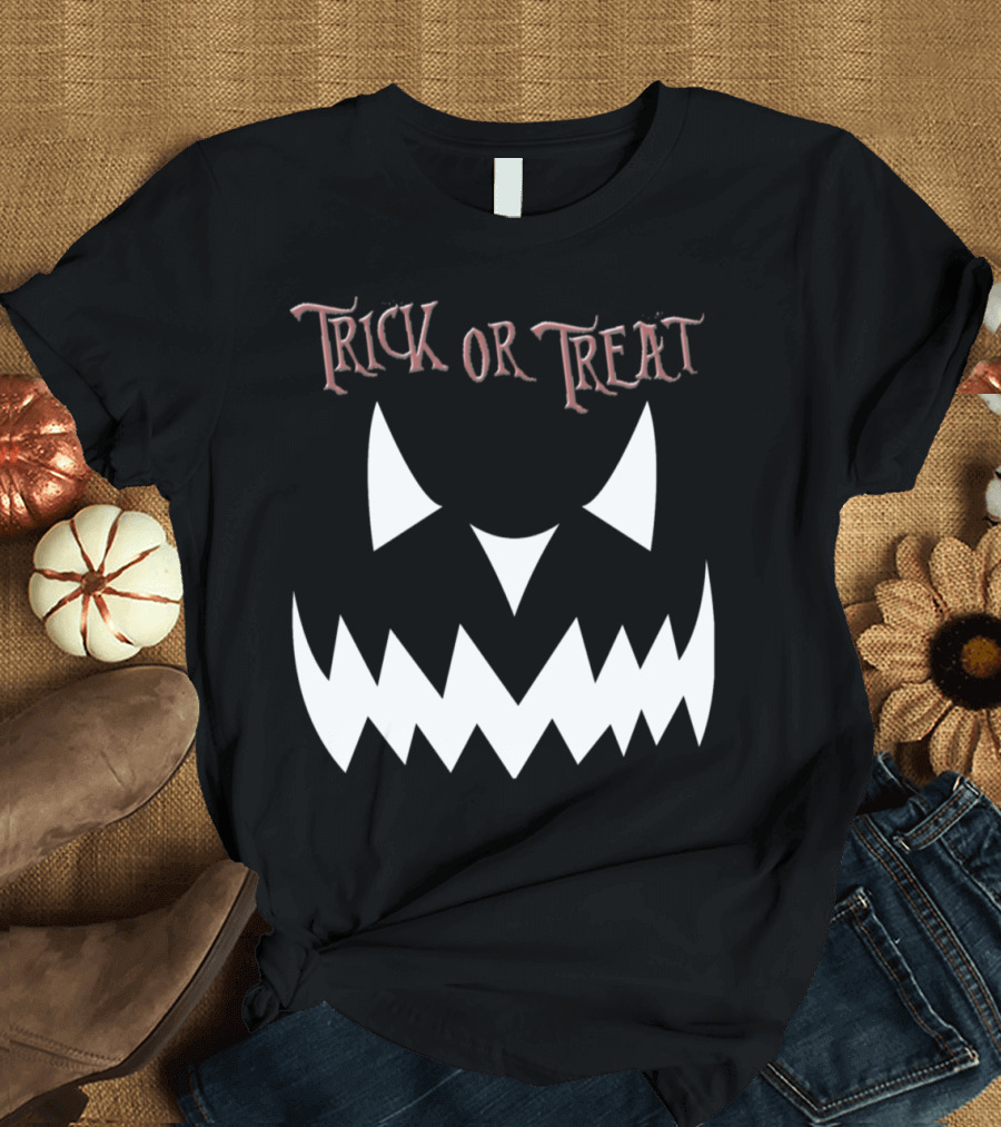 Trick or Treat Evil Pumpkin Smile Face White T-Shirt