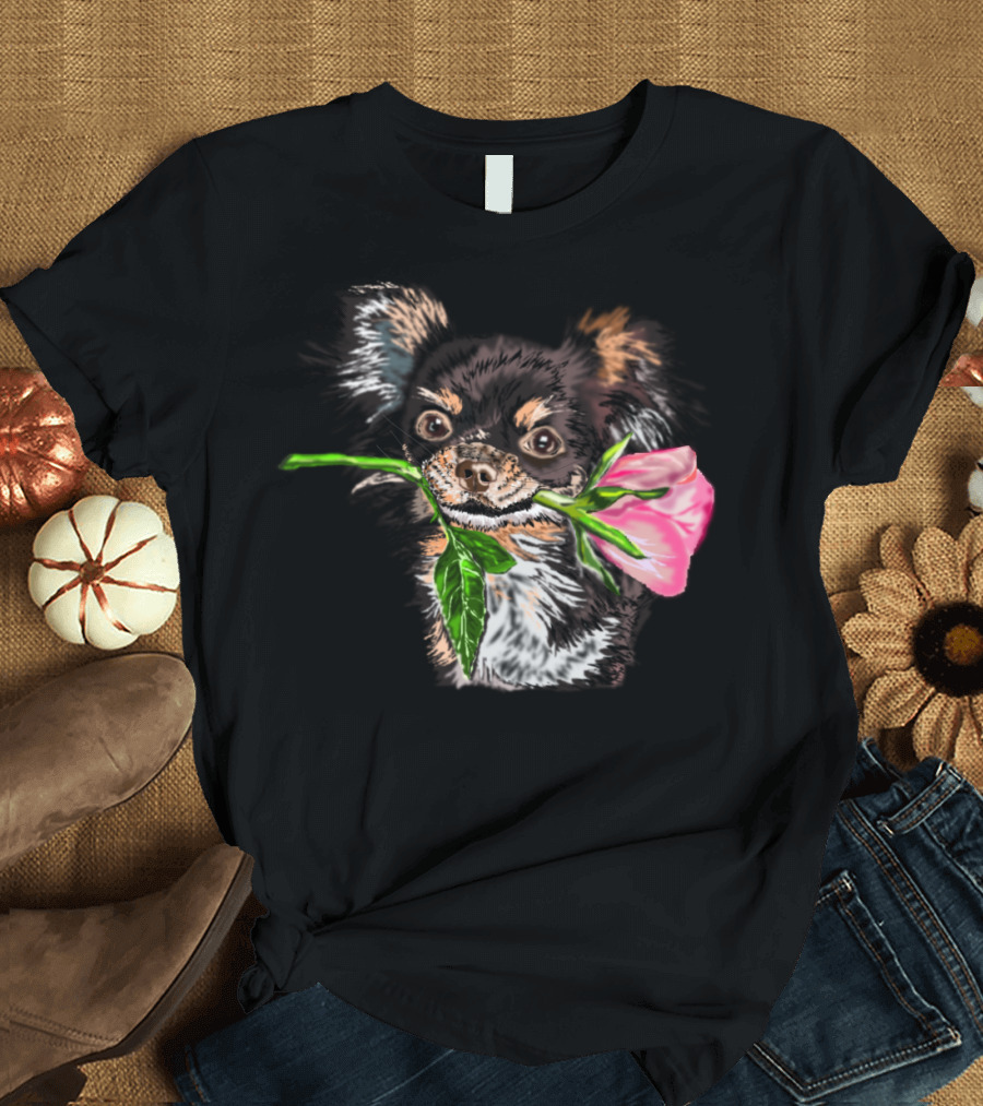 Gentle Dog with Pink Flower in Mouth T-Shirt