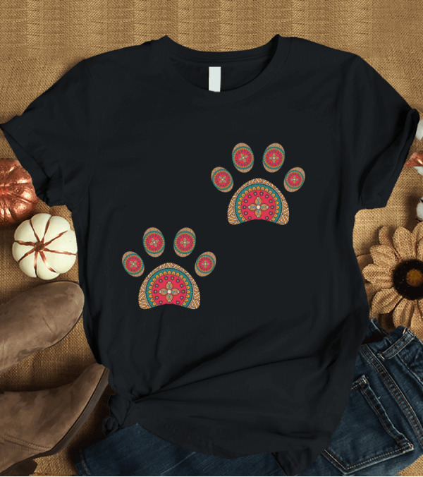 T-Shirt: Colorful Mandala Dog Paw Prints T-Shirt Colorful Mandala Dog Paw Prints T-Shirt