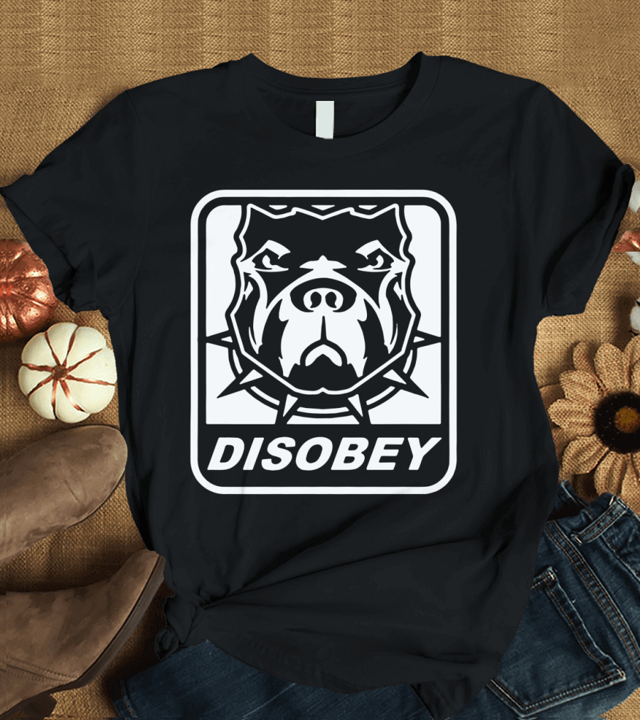 DISOBEY Bulldog Graphic with Spiked Collar T-Shirt