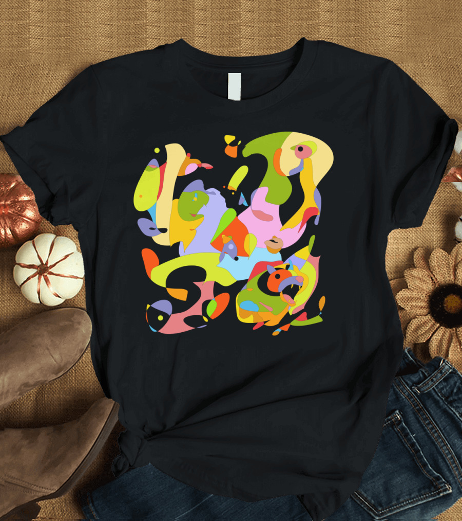 Walking The Dog Multicolored Abstract T-Shirt