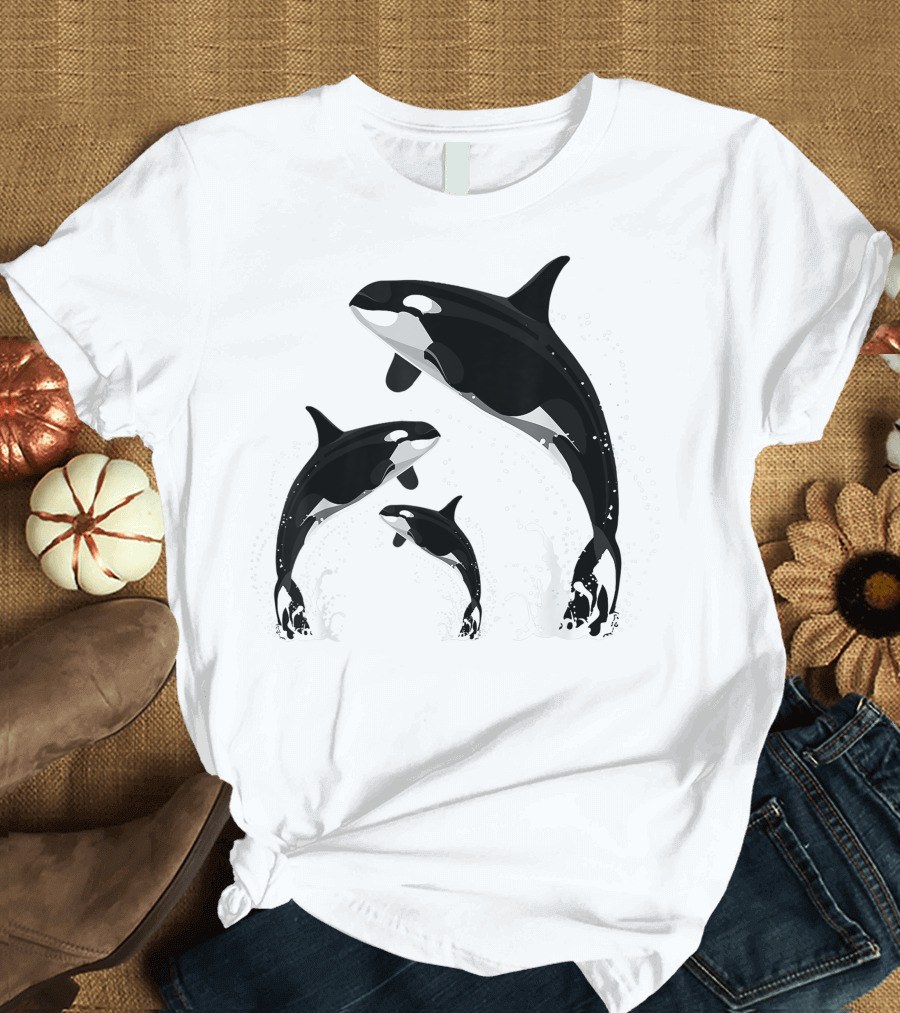 Jumping Orca Killer Whales Splashing Water Embrace T-Shirt