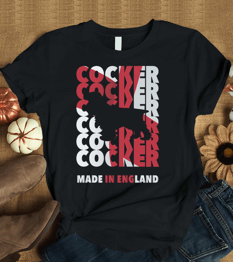 Cocker Spaniel Silhouette with Repeated Text Made in England T-Shirt