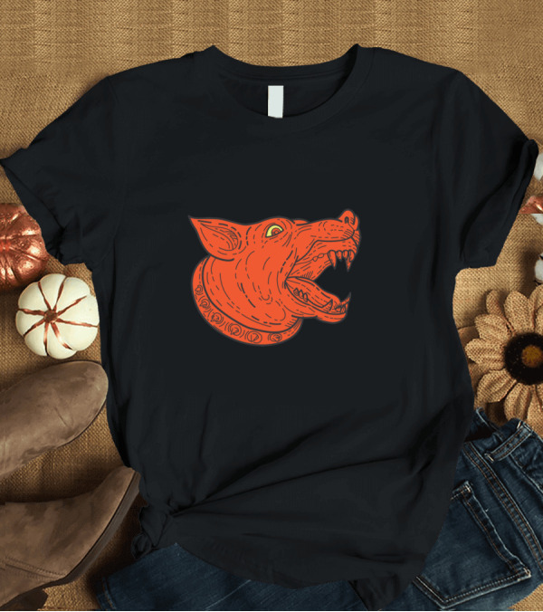 T-Shirt: Mad Mongrel Dog Head Barking Mono Line Orange T-Shirt Mad Mongrel Dog Head Barking Mono Line Orange T-Shirt