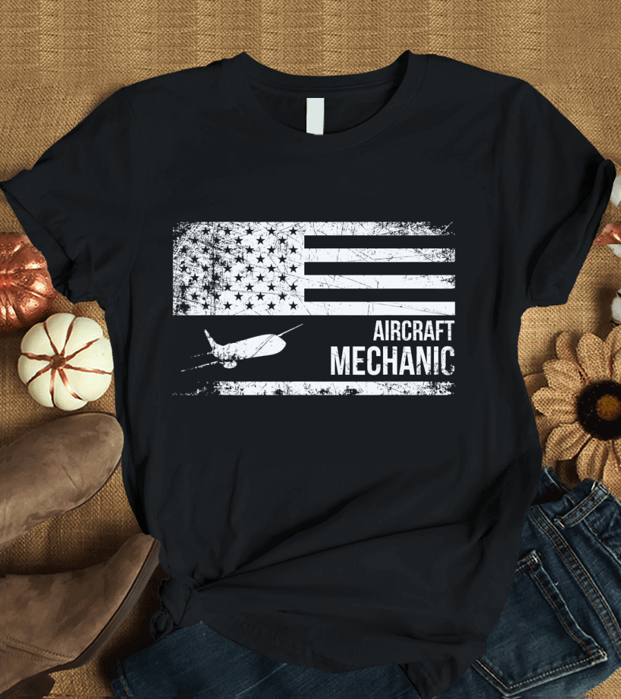 Aircraft Mechanic American Flag T-Shirt