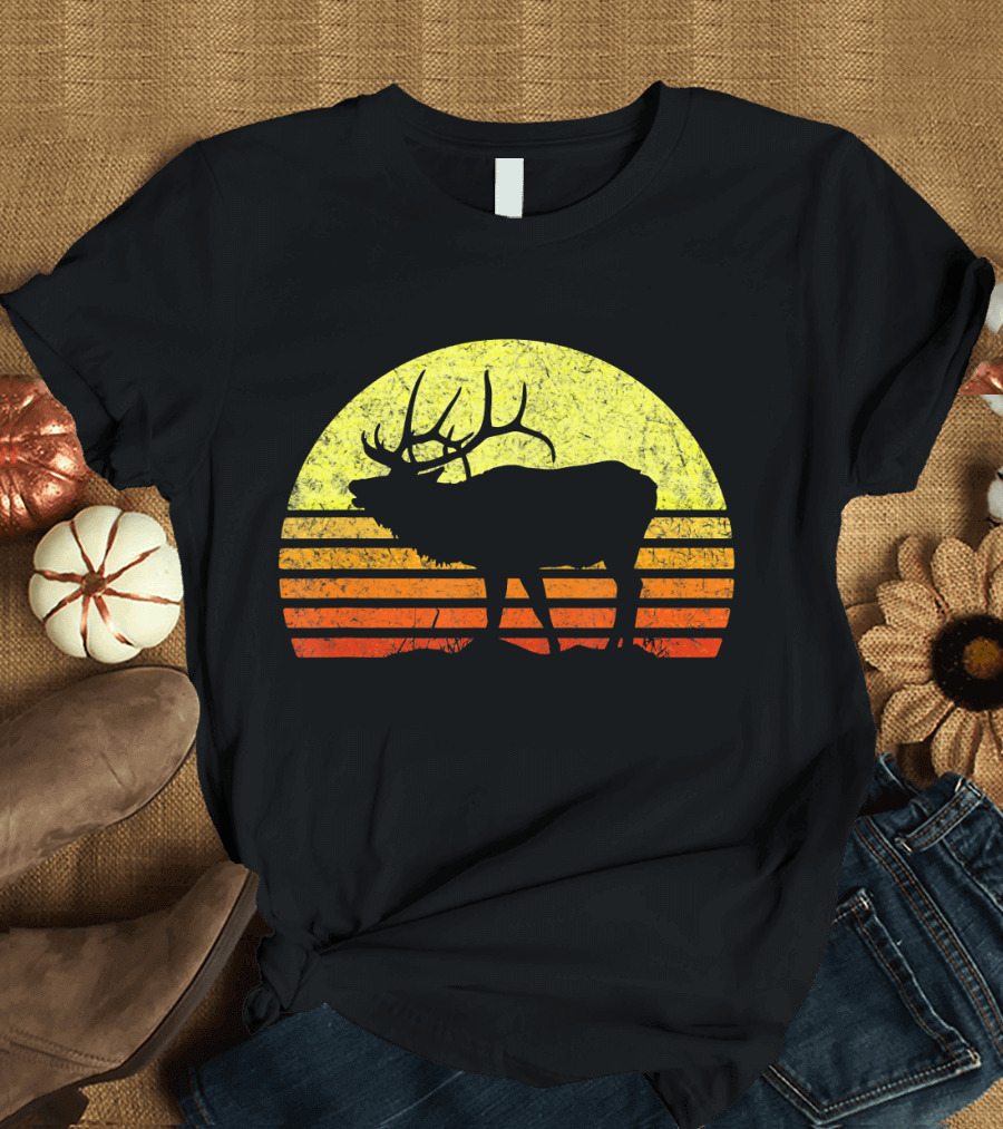 American Elk Hunter Dad Vintage Retro Sun Bow Sunset T-Shirt