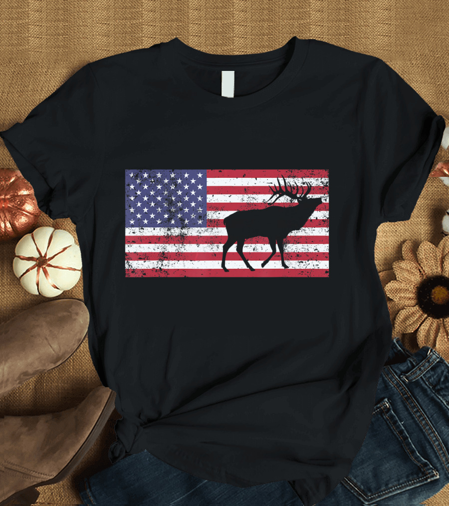 American Flag Elk Love USA Patriotic T-Shirt