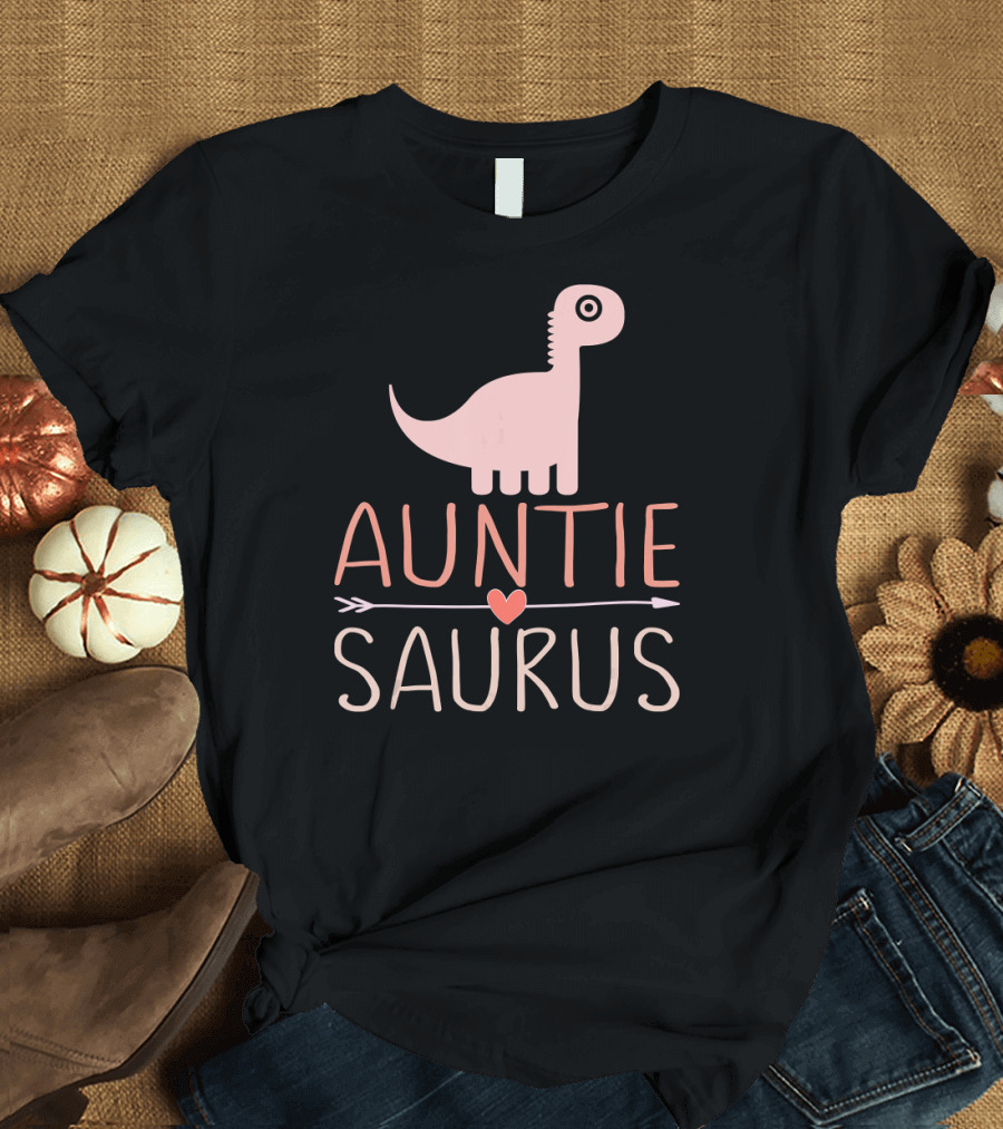 Auntie Saurus Dinosaur Rex Heart Arrow T-Shirt