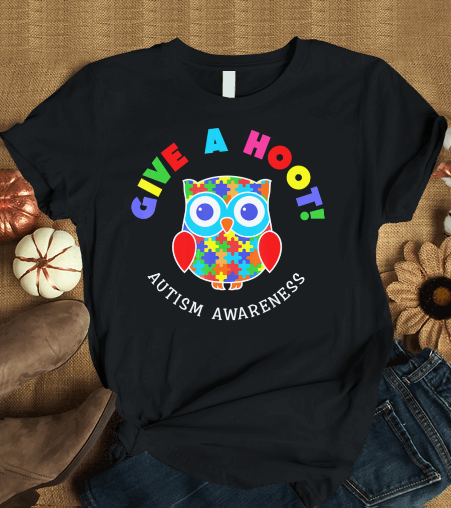 Autism Awareness Give a Hoot Puzzle Owl T-Shirt