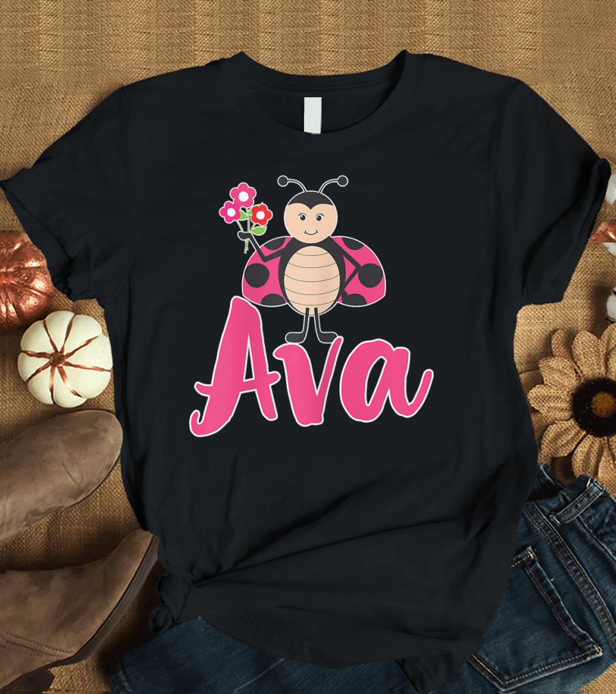 Ava Ladybug Holding Flowers Cute T-Shirt