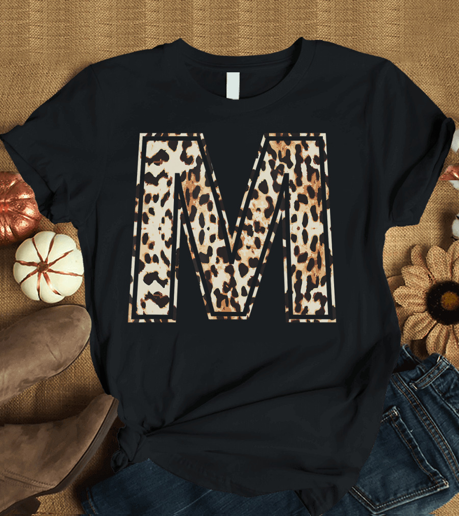 Awesome M Initial Leopard Cheetah Print T-Shirt