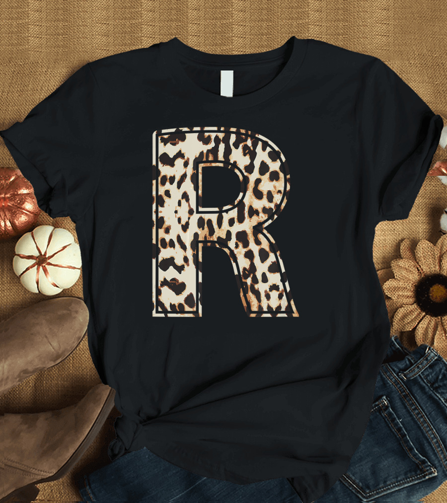 Awesome Leopard Cheetah Pattern Letter R Initial Name T-Shirt