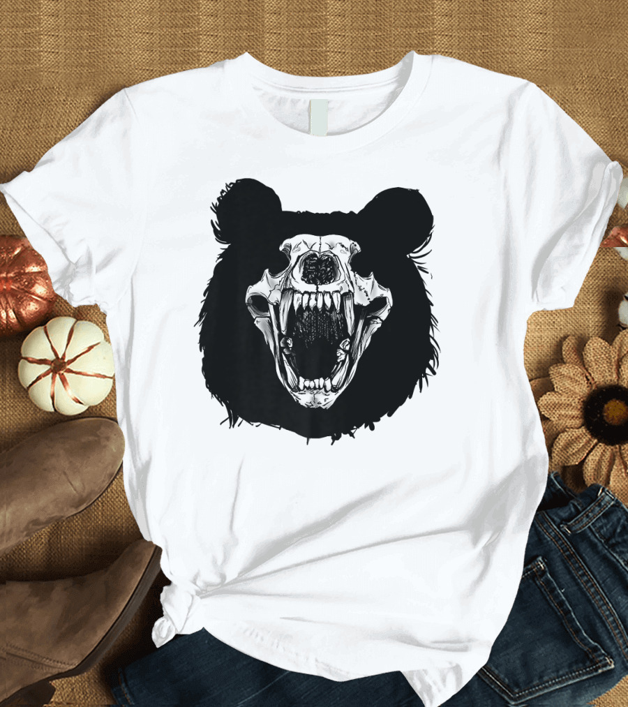 Bear Skull Shadow Outline Outdoor Hunting Skull T-Shirt
