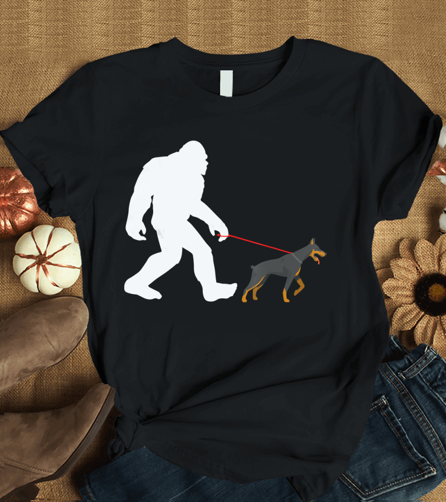Bigfoot Walking Doberman Pinscher Dober Duo T-Shirt