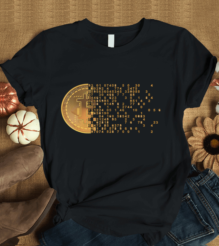 Bitcoin Cryptocurrency Support with Digital Code Elements T-Shirt