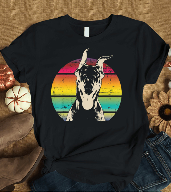 T-Shirt: Classic Retro Doberman Pinscher Sunset Stripes T-Shirt Classic Retro Doberman Pinscher Sunset Stripes T-Shirt
