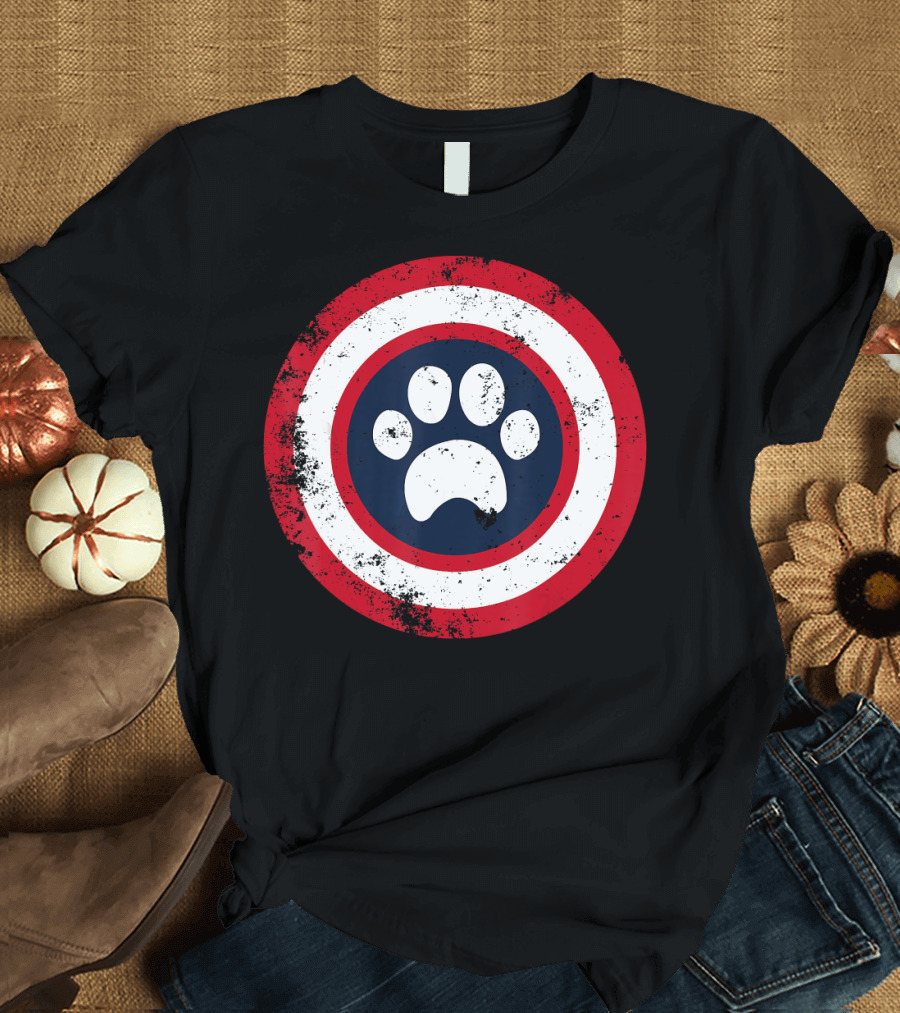 Comic Book Dog Comic Shield Paw Print Funny Animal Lover T-Shirt