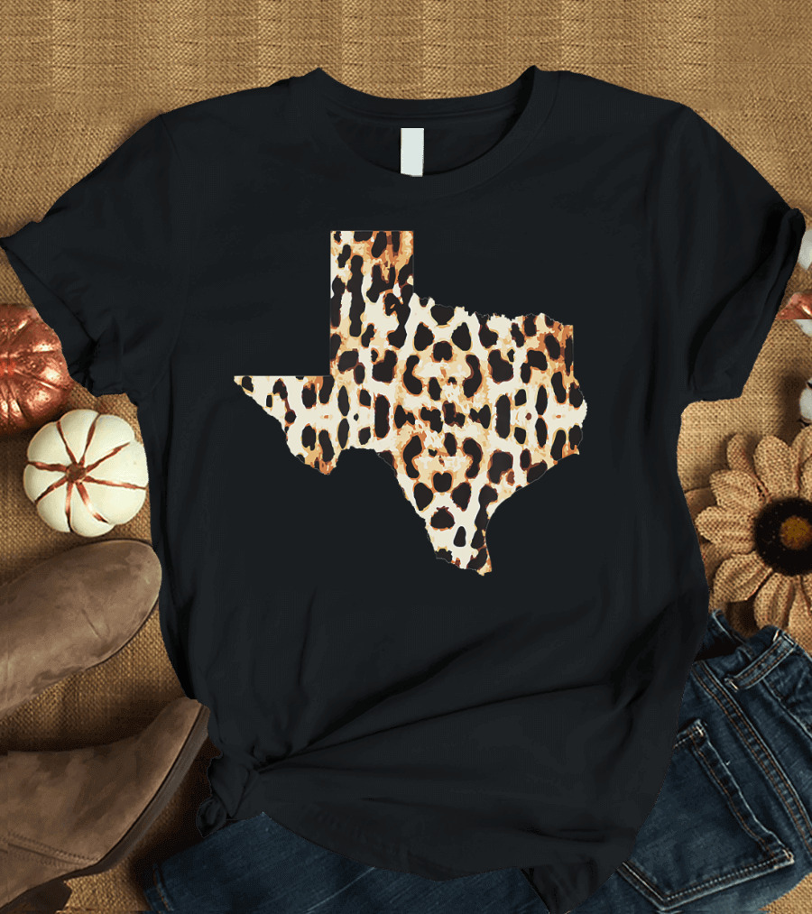 Texas Leopard Cheetah Print State Map T-Shirt