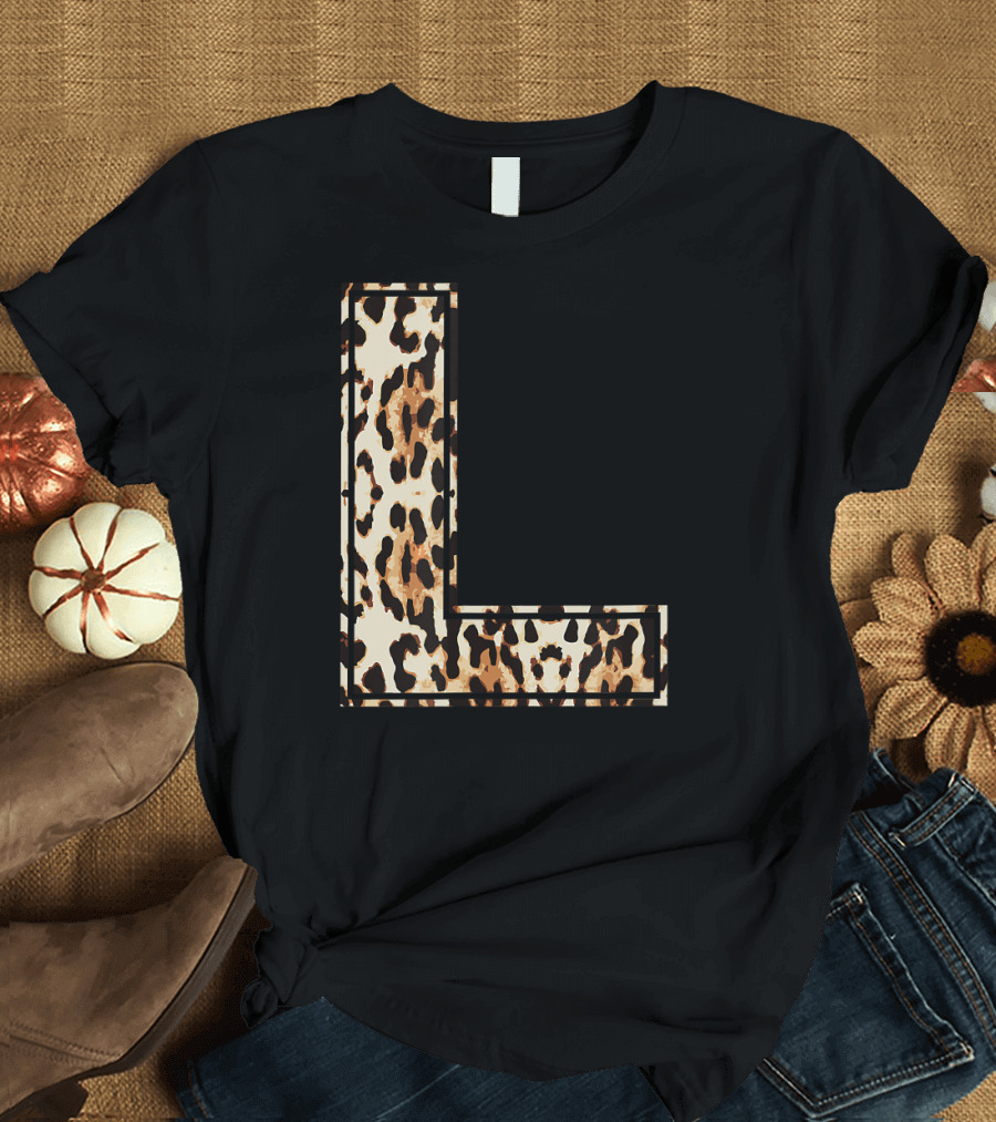 Cool Leopard Cheetah Print Letter L Initial Name T-Shirt