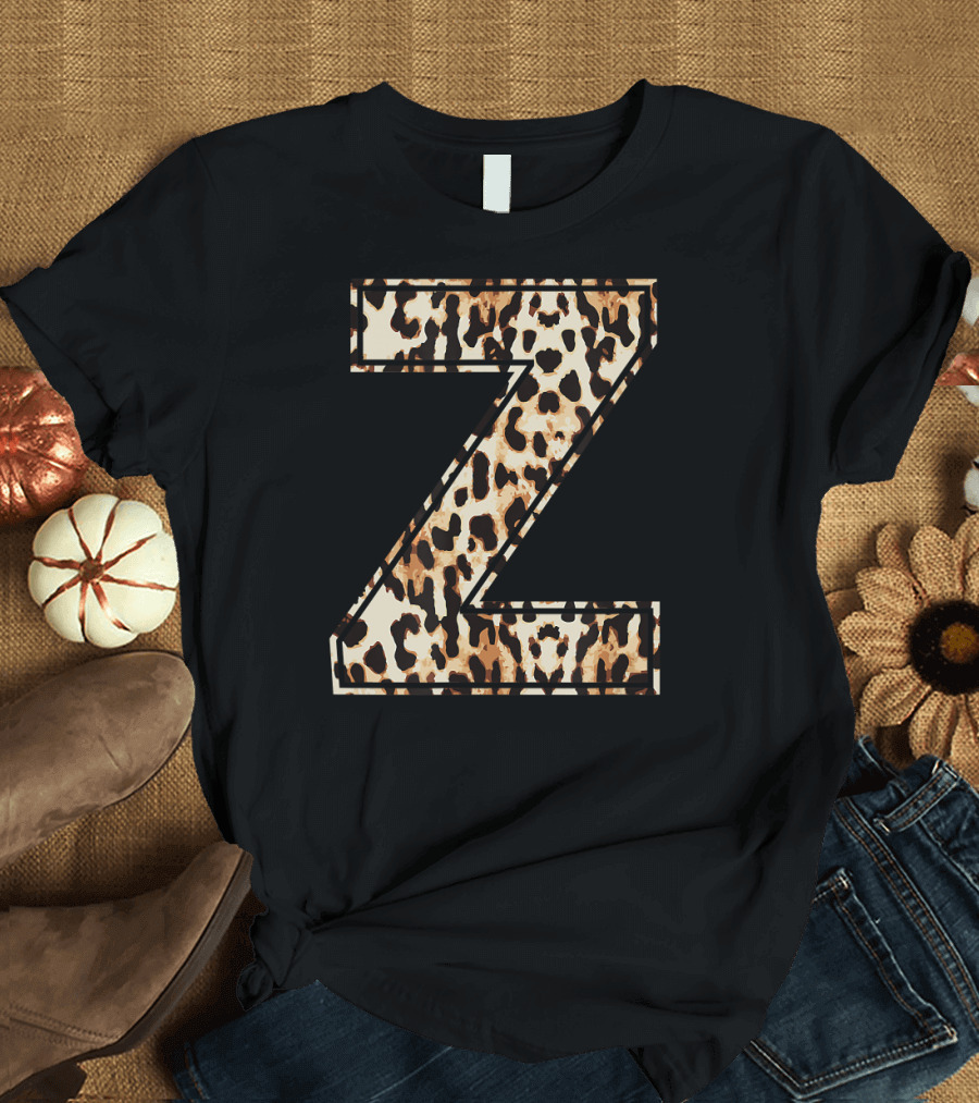 Cool Leopard Cheetah Print Letter Z Initial Name T-Shirt
