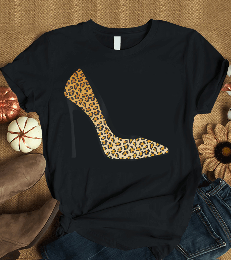 Cool Pointy Leopard Print High Heel Stiletto T-Shirt