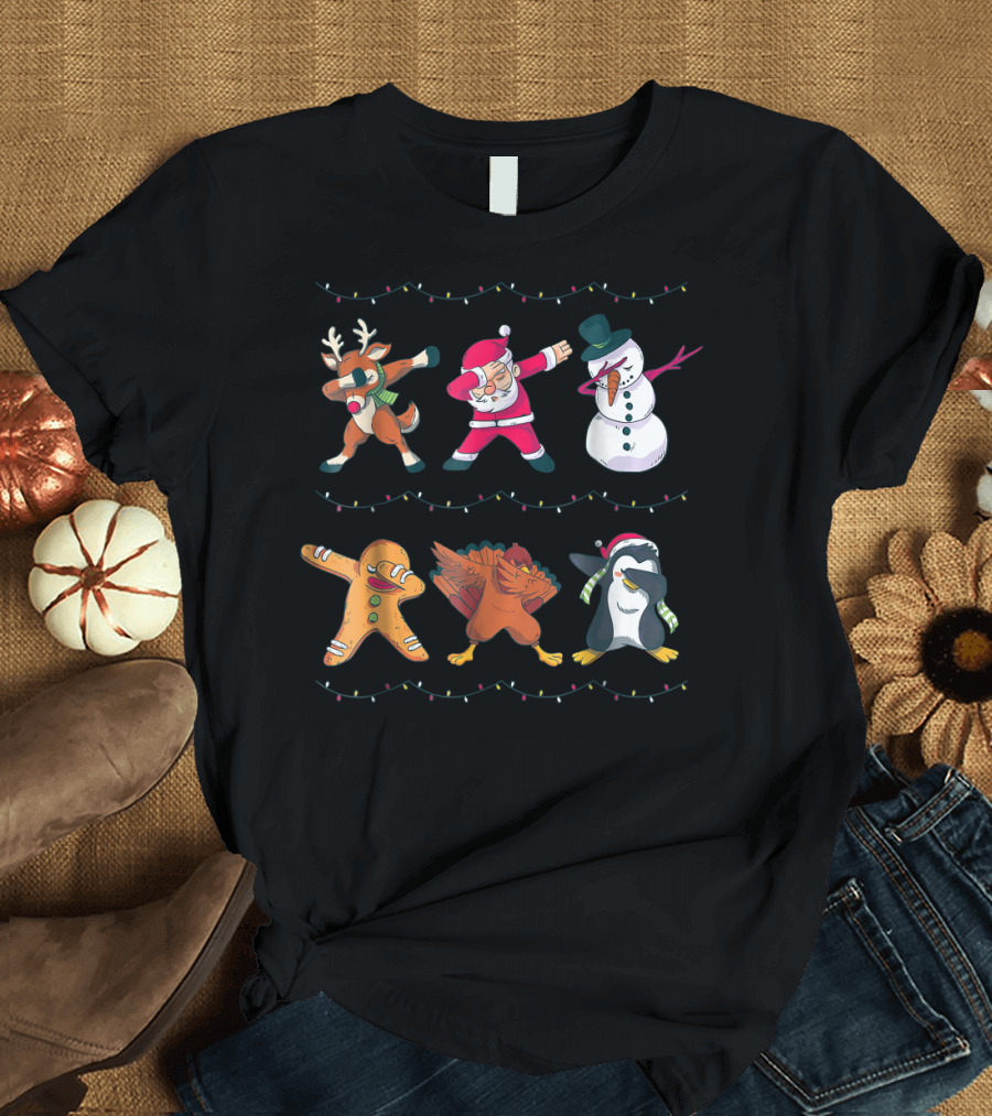 Dabbing Santa Reindeer Snowman Gingerbread Turkey Penguin Ugly Christmas T-Shirt