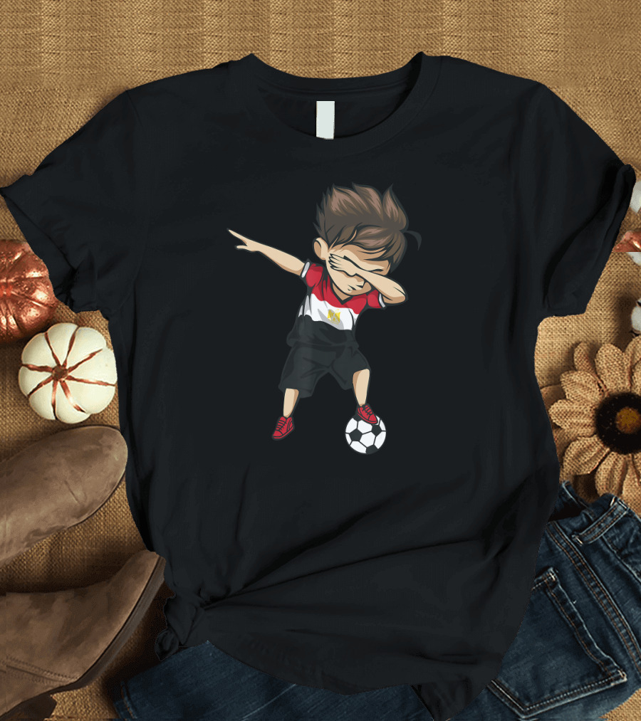 Dabbing Soccer Boy Egypt Jersey Egyptian Flag Football Player T-Shirt