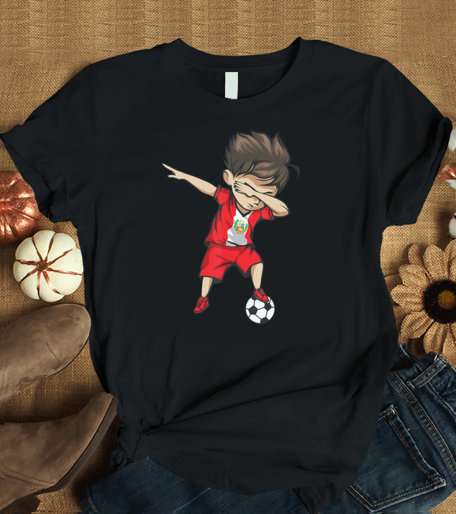 Dabbing Soccer Boy Peru Jersey Dab Pose Football T-Shirt