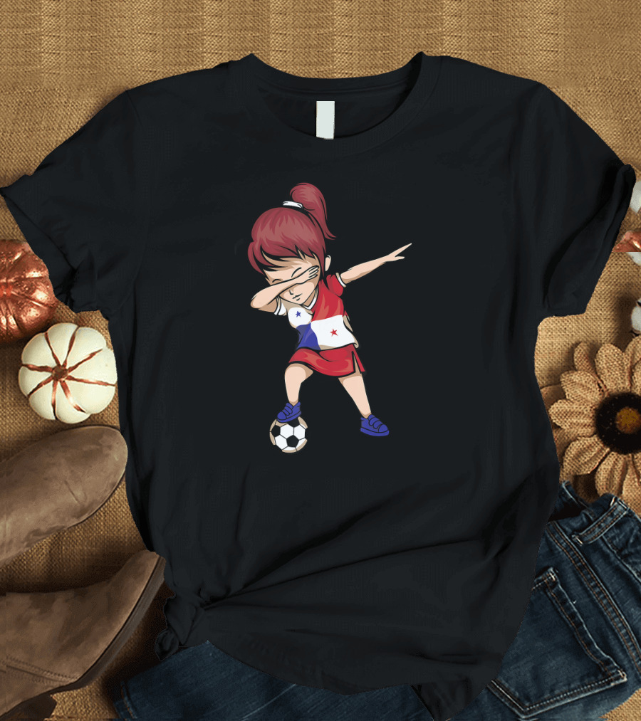 Dabbing Soccer Girl Panama Flag Jersey T-Shirt