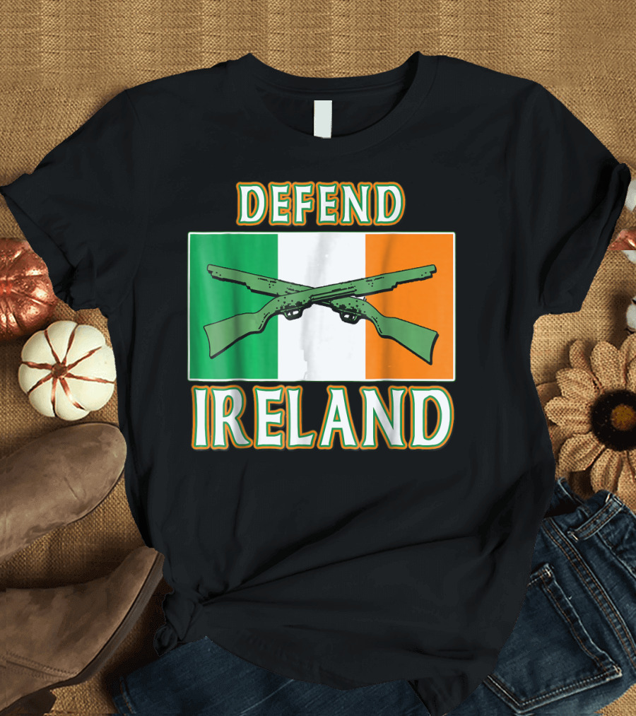 DEFEND IRELAND Irish Flag Crossed Rifles T-Shirt