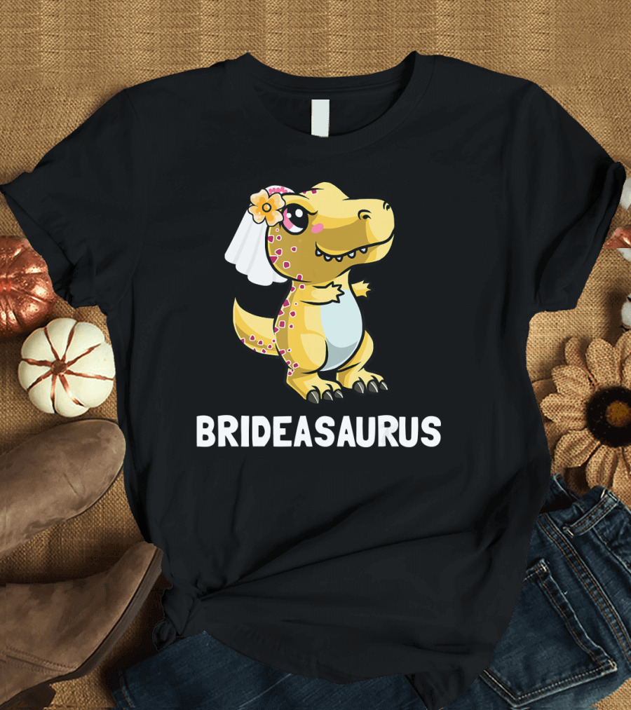 Brideasaurus Dinosaur Wedding with Cute Cartoon T-Rex Bride in Veil T-Shirt