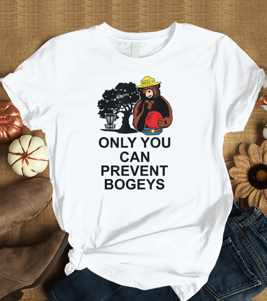 Only You Can Prevent Bogeys Disc Golf Bear with Basket and Tree T-Shirt