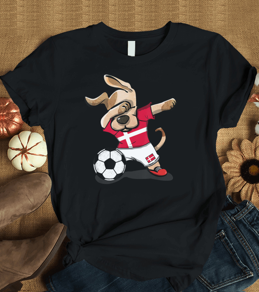 Dog Dabbing Denmark Soccer Jersey Football T-Shirt