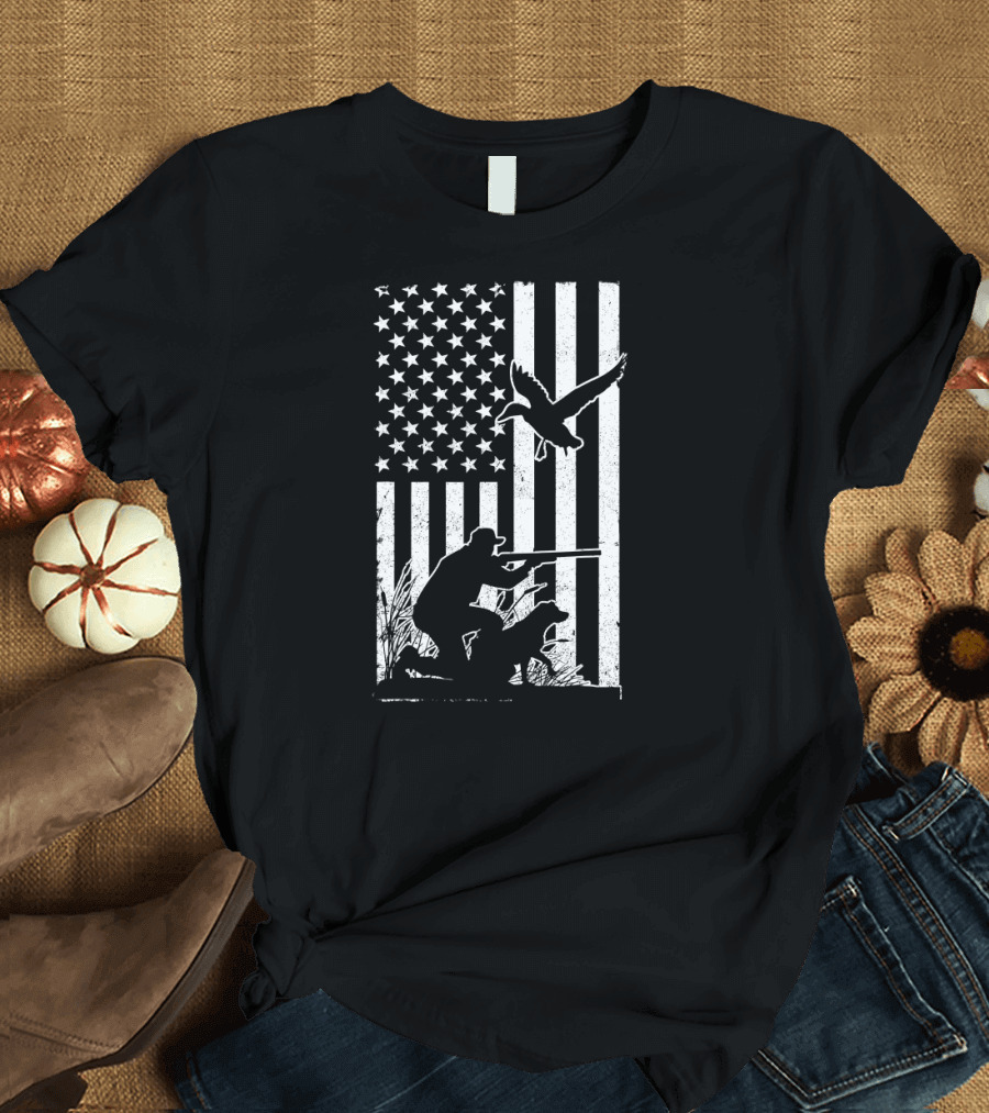 USA Flag Duck Hunting Waterfowl T-Shirt