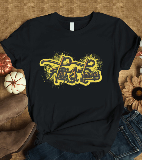 T-Shirt: Fast Furious Graffiti Style Text Bold Yellow Splatters T-Shirt Fast Furious Graffiti Style Text Bold Yellow Splatters T-Shirt