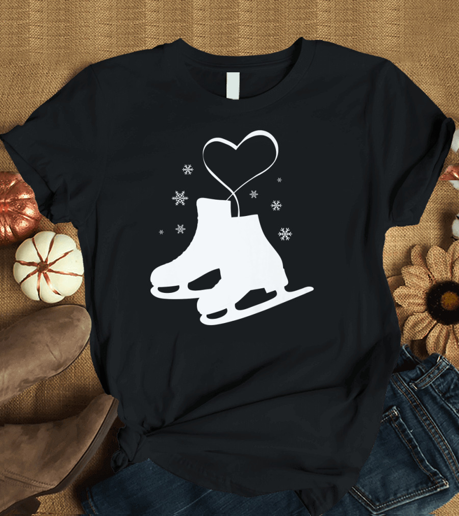 Figure Ice Skating Heart and Snowflakes T-Shirt