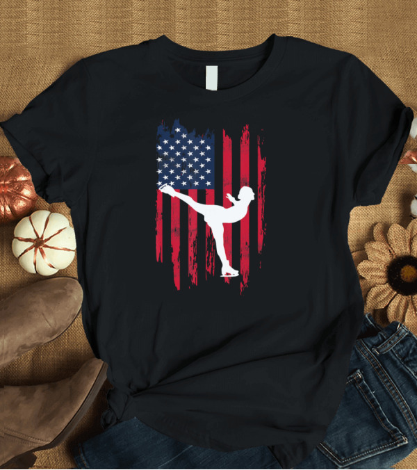 T-Shirt: Figure Skating USA Flag Ice Skate T-Shirt Figure Skating USA Flag Ice Skate T-Shirt